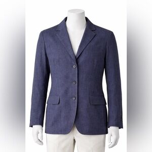 Norton McNaughton Vintage Navy Blue Blazer Jacket 10 Linen Blend Chambray Career
